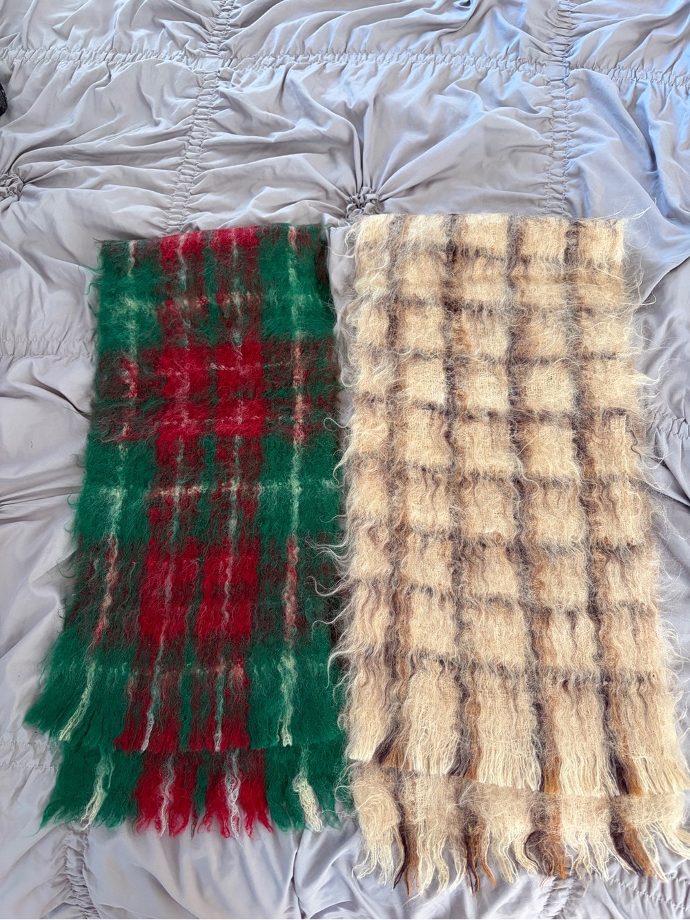 Set of 2 - Cozy Plaid Mohair Scarves - very warm